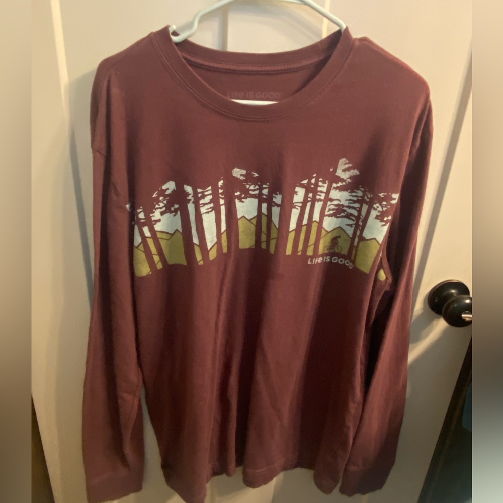 Life is good red long sleeve with a mtn biker size L